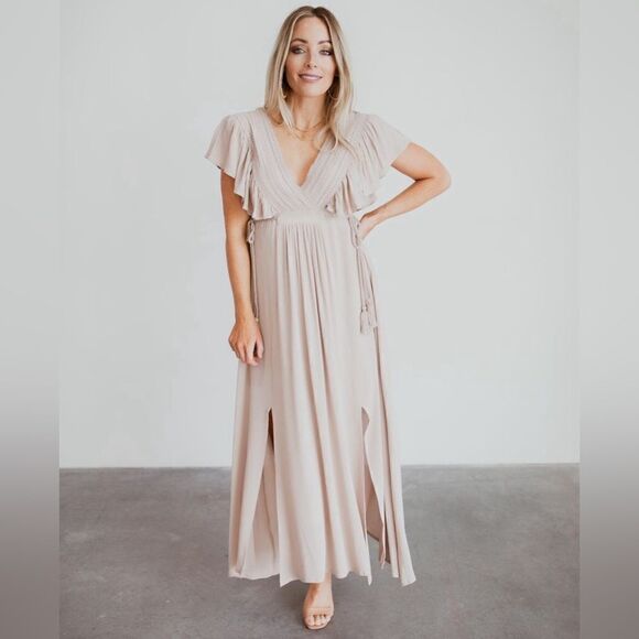 Baltic born Jennifer deep v-neck maxi dress sand - Picture 2 of 5